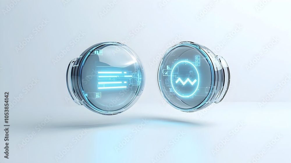 Leinwandbilder Futuristic 3D speech bubbles with glowing accents and ellipsis glossy and modern floating over a minimal white background for a communication and technology concept