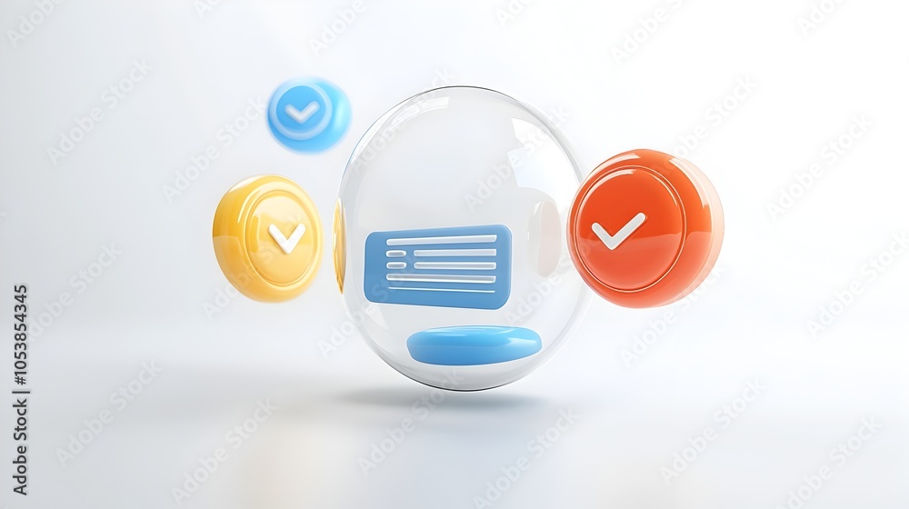 Aufkleber Shiny 3D chat bubbles with a glowing effect smooth surfaces and ellipsis suspended in a white background symbolizing dynamic conversation and modern digital communication