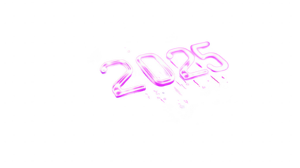 Glowing Neon Circuit Board with "2025" Numerals, Isolated on White, PNG File, Transparent Background