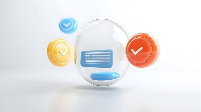 Shiny 3D chat bubbles with a glowing effect smooth surfaces and ellipsis suspended in a white background symbolizing dynamic conversation and modern digital communication - Powered by Adobe