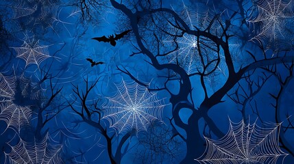 Halloween deep blue vector background with whimsical spiderweb patterns