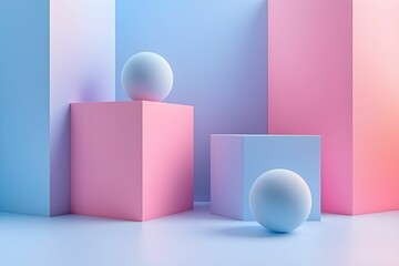Abstract composition with geometric shapes in pastel colors
