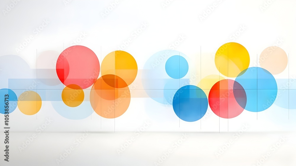 Poster Sleek and dynamic abstract design featuring layered geometric circles in vibrant hues perfect for a contemporary business or tech presentation to create an impactful visual flow