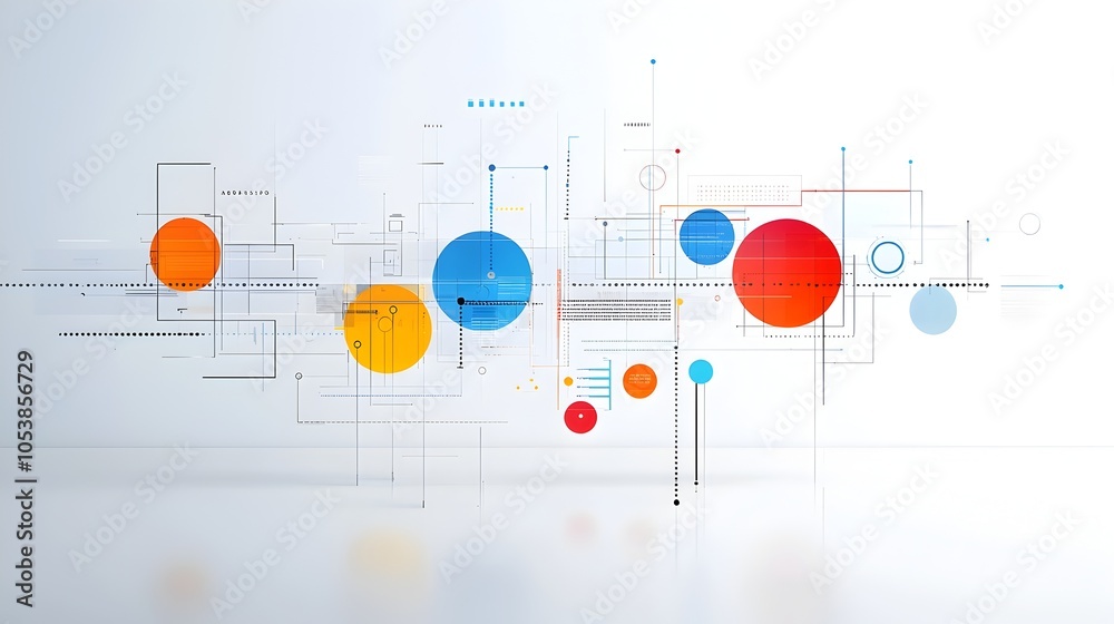 Poster Sleek abstract design with layered geometric circles in vibrant hues creating a dynamic visual flow perfect for a modern business or tech presentation
