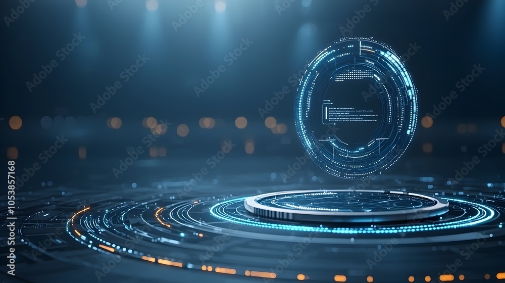 Poster Sleek and Futuristic Abstract Design with Glowing Geometric Circles and Soft Shadows Ideal for a Technology Forward Business Presentation or Corporate Branding