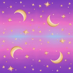Celestial Night Sky with Golden Moons and Stars Ideal for use in wallpapers, textile patterns, stationery, and home decor.This pattern mystical, cosmic atmosphere and is perfect for designs a magical 