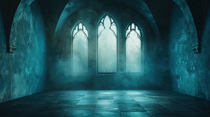 Fototapeta premium Mysterious Gothic Interior with Windows
