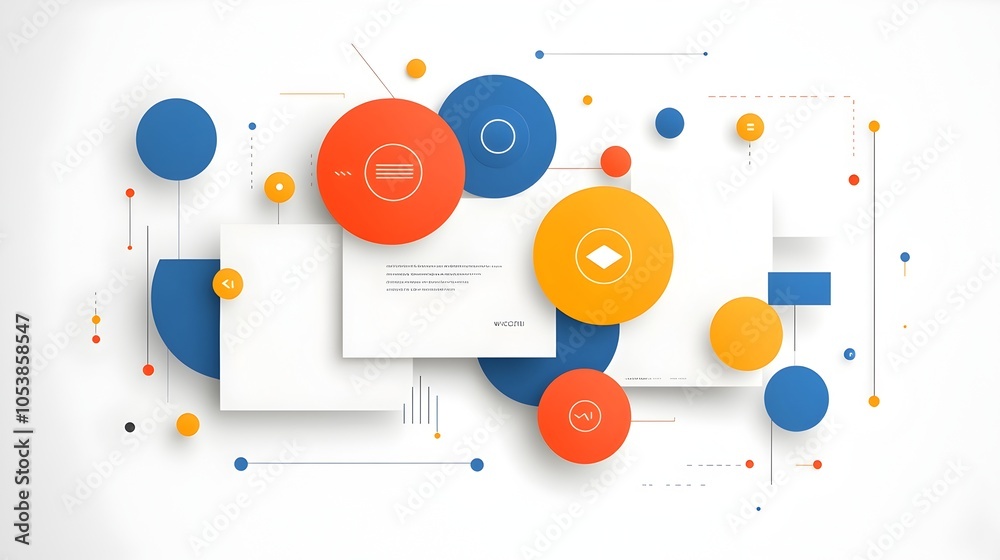 Poster Sleek and dynamic abstract design featuring layered geometric circles in vibrant hues perfect for a contemporary business or tech presentation creating a visually engaging flow
