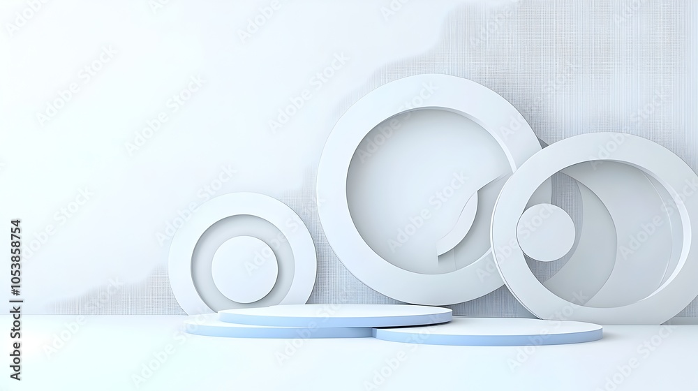 Poster Striking modern abstract composition featuring overlapping circular shapes and forms creating a sleek futuristic