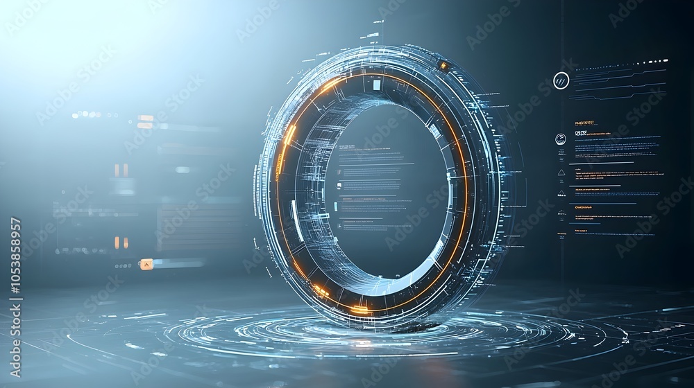 Aufkleber Futuristic abstract design with glowing geometric circles and soft shadows creating a technology forward and visually striking background perfect for business presentations digital marketing