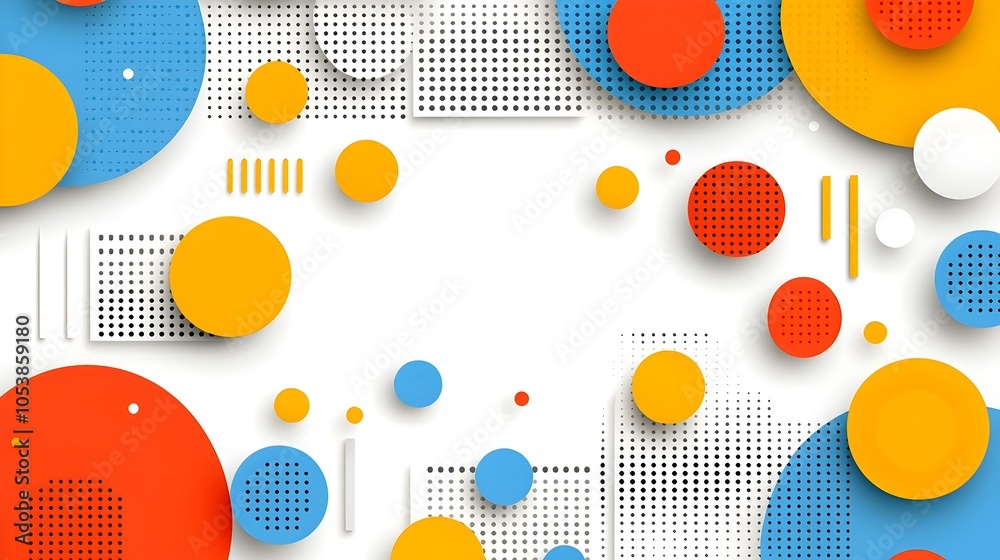 Poster Captivating geometric abstract background with vibrant colorful circles arranged in a modern minimalist pattern  Suitable for technology business and professional presentations or digital projects