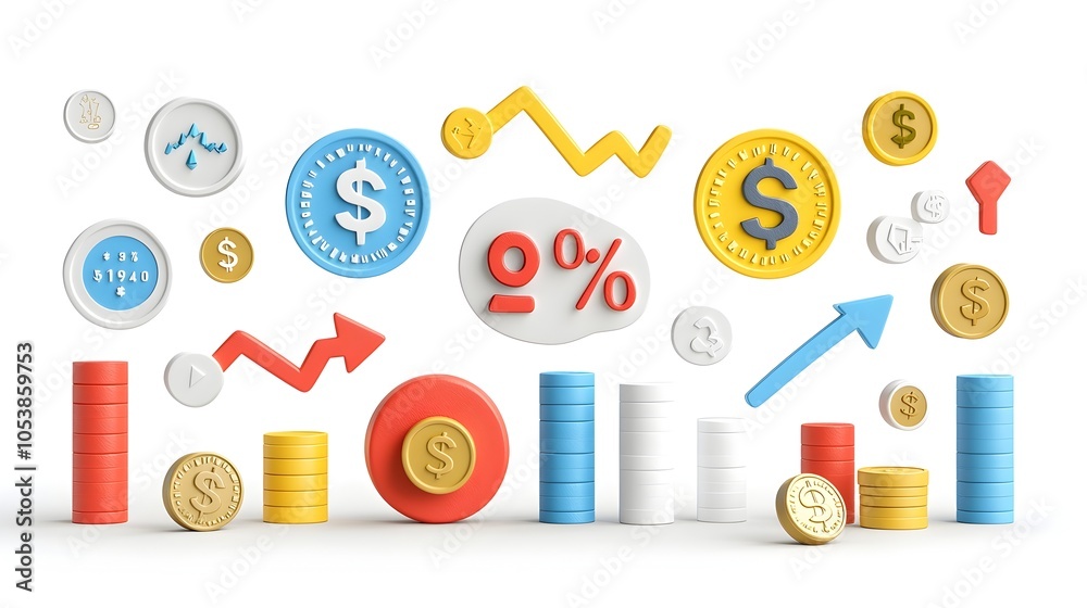 Aufkleber a set of 3d icons in a plasticine style featuring percent signs coins and directional arrows designe