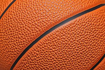 A close-up texture of orange basketball leather with small round grooves, top view. Macro shot of basketball leather skin texture.