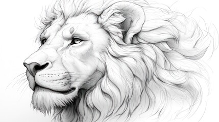Obraz premium Detailed outline of a majestic lion head, with flowing mane and sharp facial features, designed in a stylized, artistic fashion for decoration