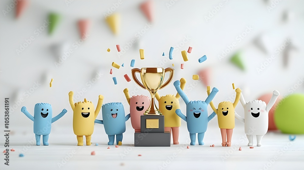 Aufkleber vibrant 3d plasticine of a business team joyfully celebrating their achievement and success with a c