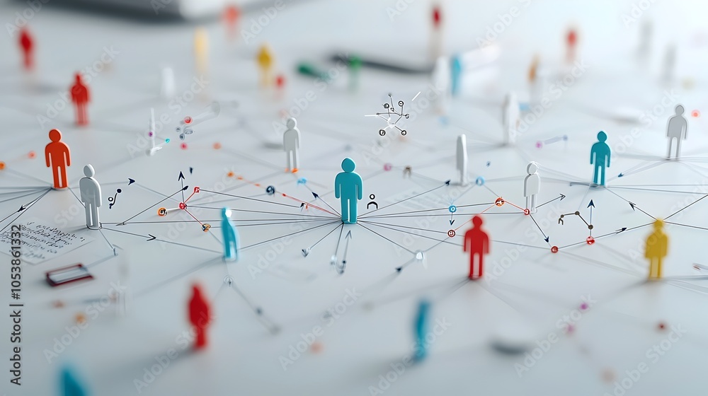 Poster Three dimensional figures linked by lines forming a circular network representing the concepts of shared goals within a unified digital structure
