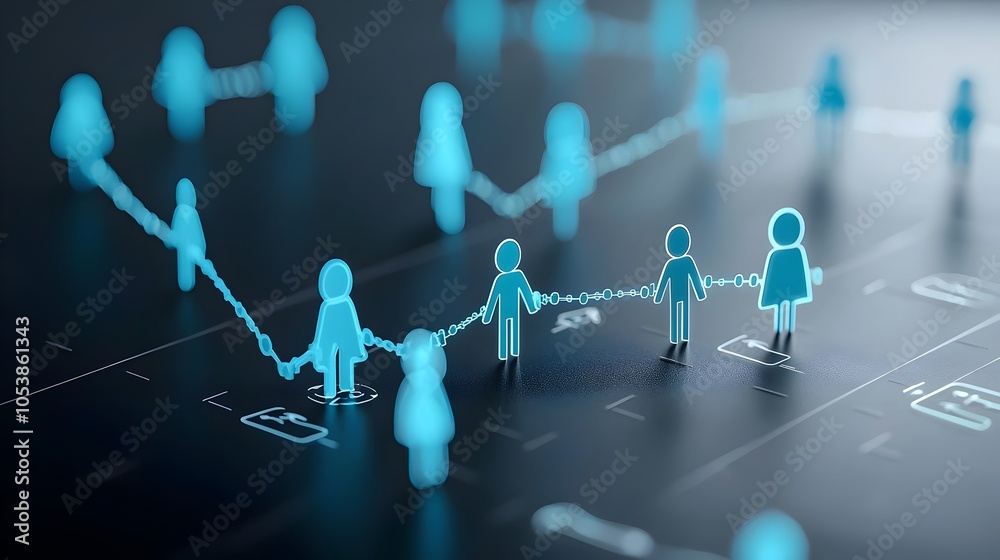 Aufkleber Glowing digital abstract depicting multiple figures linked by luminous lines symbolizing the concept of shared vision within a thriving and interconnected community