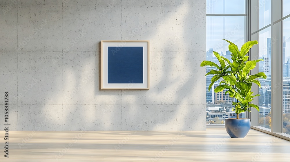 Leinwandbilder minimalist office interior with an empty frame on a textured concrete wall bathed in natural light f
