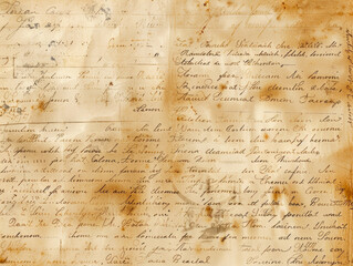 Fototapeta premium A beautifully aged, handwritten letter on worn paper, showcasing a glimpse of the past through sepia tones and elegant script.