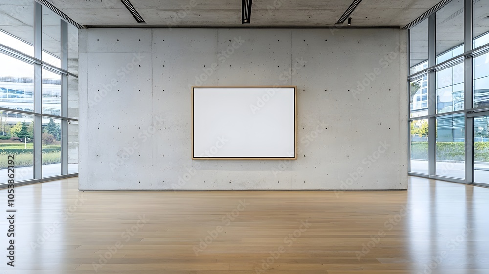 Aufkleber Empty concrete wall frame with large windows allowing natural lighting to fill the clean modern space creating an elegant backdrop for advertisement or product display