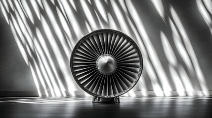 Jet Engine in a Room with Window Light, airplane engine, aircraft engine, turbine engine, aviation, aerospace