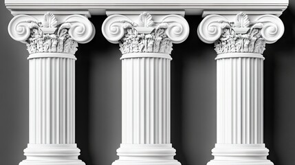 Intricately designed white marble pillars set against a classic Greek-style wall capturing the elegance of ancient architecture