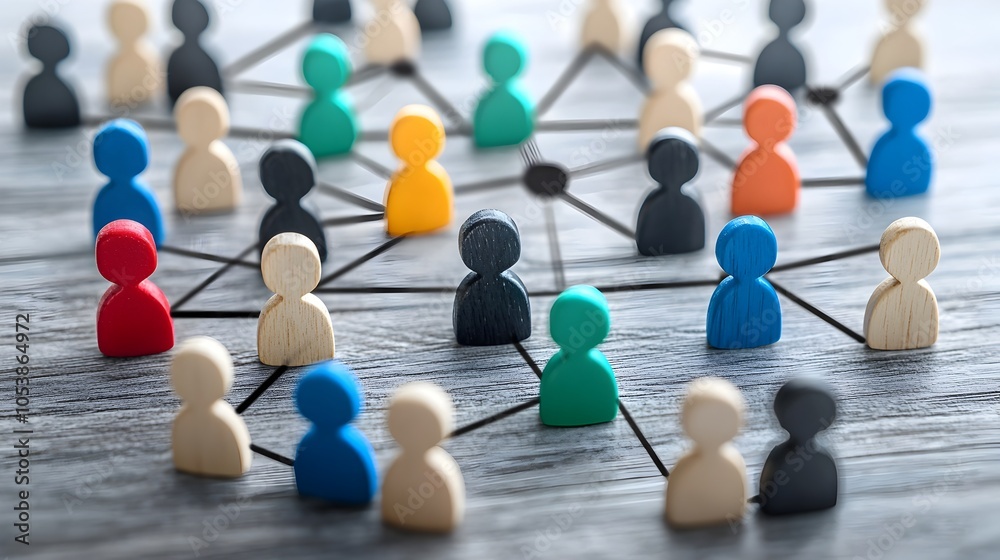 Poster Digital abstract depicting a vibrant network of interconnected figures symbolizing the strength of the pursuit of shared goals