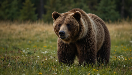 Fototapeta premium close-up image of a brown bear in the forest
