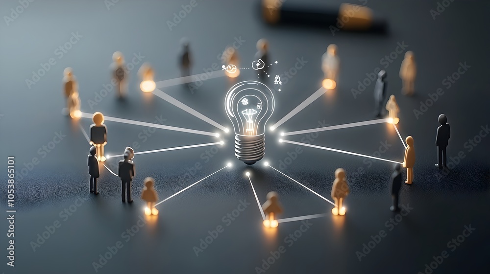 Poster A digital art depicting a community of interconnected abstract figures navigating luminous pathways symbolizing the power of collective ambition toward shared goals and progress