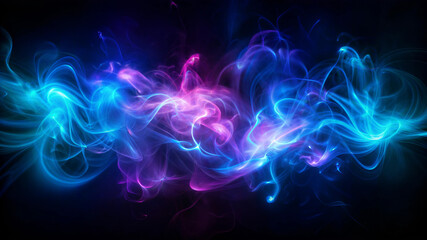 Obraz premium Vibrant electric smoke swirling in colorful shades on dark background creating an abstract atmosphere with copy space 