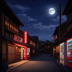 Fototapeta premium Japanese Village Under Moonlight