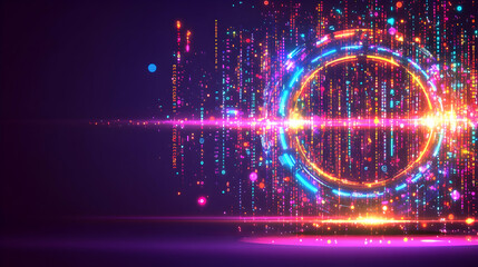 Obraz premium Abstract Futuristic Technology Background with Neon Lights and Digital Code, data, binary, programming, network, internet