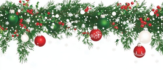 A Christmas tree with a white background and red and green decorations