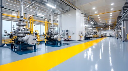 Fototapeta premium Natural gas processing facility with complex intricate piping systems and a clean industrial aesthetic