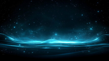 Obraz premium Abstract Blue Glowing Waves in Dark Space, galaxy, stars, night, sky, cosmic