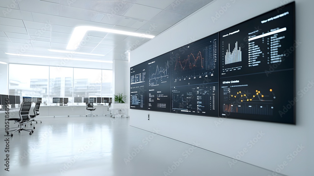 Aufkleber Advanced control room featuring multiple monitors displaying real time data and analytics related to fuel processing and industrial automation systems