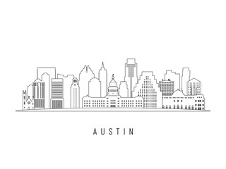Fototapeta premium Detailed Austin skyline vector illustration. Austin buildings in line art style, perfect for modern designs.