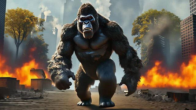 Huge gorilla will destroy the city. Created with Generative AI.