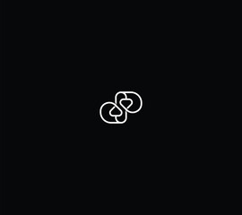 Letter DP or DSP linear knot with two hearts logo design with black background. 