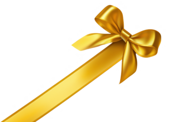 Elegant golden ribbon with a bow on a pristine white background for celebrations