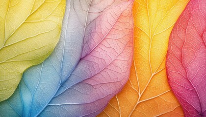 Obraz premium Beautifully colored leaves in a gradient of hues, showcasing intricate veining and textures, perfect for nature and decorative themes.