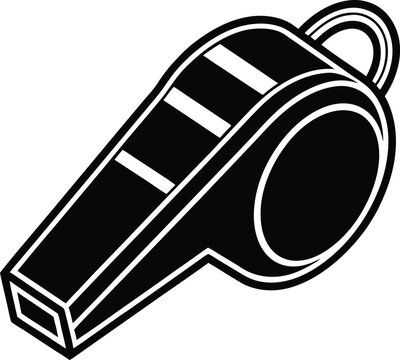 recommend clip art: Black and white whistle silhouette vector icon, isolated on white background.