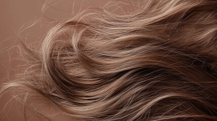 Naklejka premium Hair damage from heat and frizz, isolated on a brown background. A woman's hair before and after a keratin treatment, showing salon results. 