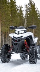 Explore the winter wilderness with a high-tech snowmobile on snow-covered terrain under bright daylight