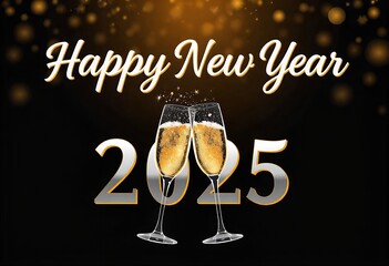 Happy New Year 2025 Celebration with Champagne Toast