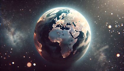 Fototapeta premium 光地球とネットワークのグラフィック