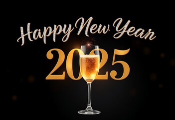 Happy New Year 2025 Champagne Toast Celebration Greeting Card Design