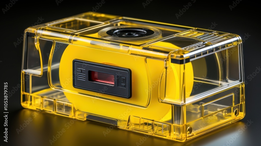 Wall mural a transparent yellow case with a black and red display and a yellow object inside