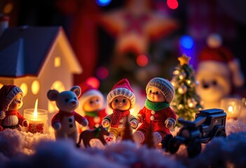 Fototapeta premium Charming holiday scene with festive characters and decorations