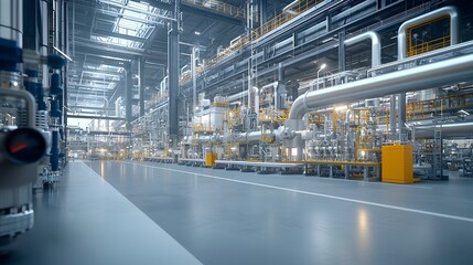 Futuristic fuel refinery featuring a maze of complex pipelines and advanced industrial design showcasing cutting edge fuel processing systems and innovative energy technology